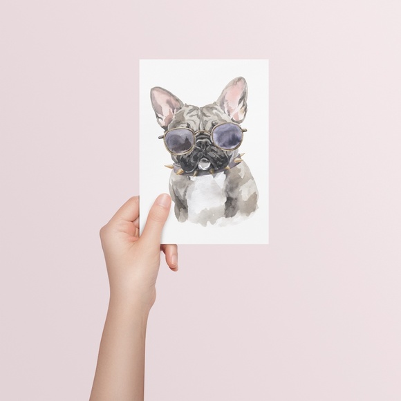 Watercolor French Bulldog Pet Dog Wall Art Illustration Print Poster Unframed - Picture 5 of 14